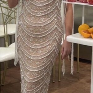 MONA LISA Pearl-Embellished White Dress